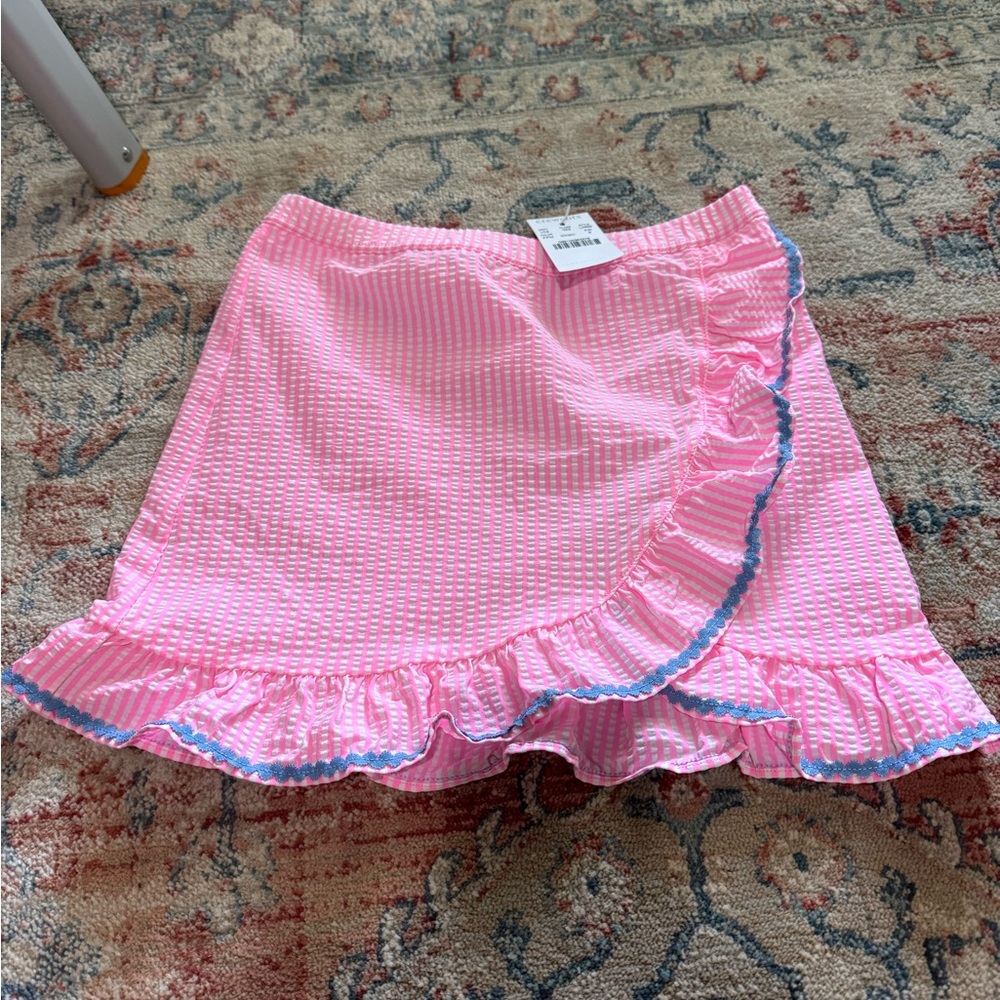 Crewcuts Seersucker‎ Beach Coverup Skirt, Size 8, pink and blue